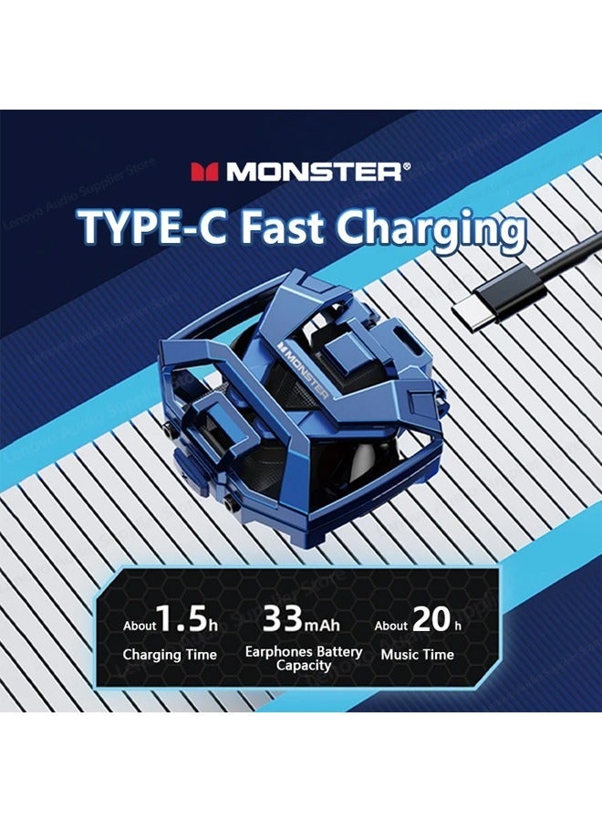 Monster XKT09 Wireless Bluetooth Earbuds Gaming Headphones Deep Bass Low Latency Game Headset with Built-in Microphone Noise Cancelling Blue - Image 1