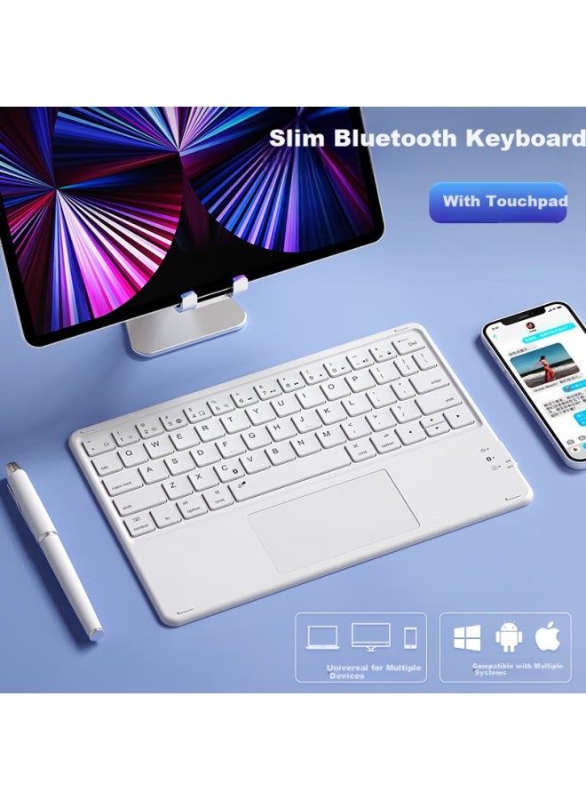 B.o.w Hasee Hb321 Ultra-thin Bluetooth Wireless Touch Keyboard For Ipad Xiaomi Huawei Apple Tablet Smartphone Laptop Silent Charging Keyboard Peony White - Image 1