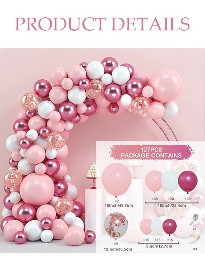 DUNISO مجموعة بالونات جارلاند آرتش 127 قطعة 5/10/12/18 بوصة مجموعة بالونات لاتكس باللون الوردي والأبيض لحفلات استقبال المولود الجديد وحفلات الزفاف وحفلات أعياد الميلاد وحفلات افتتاح المدرسة - Image 2