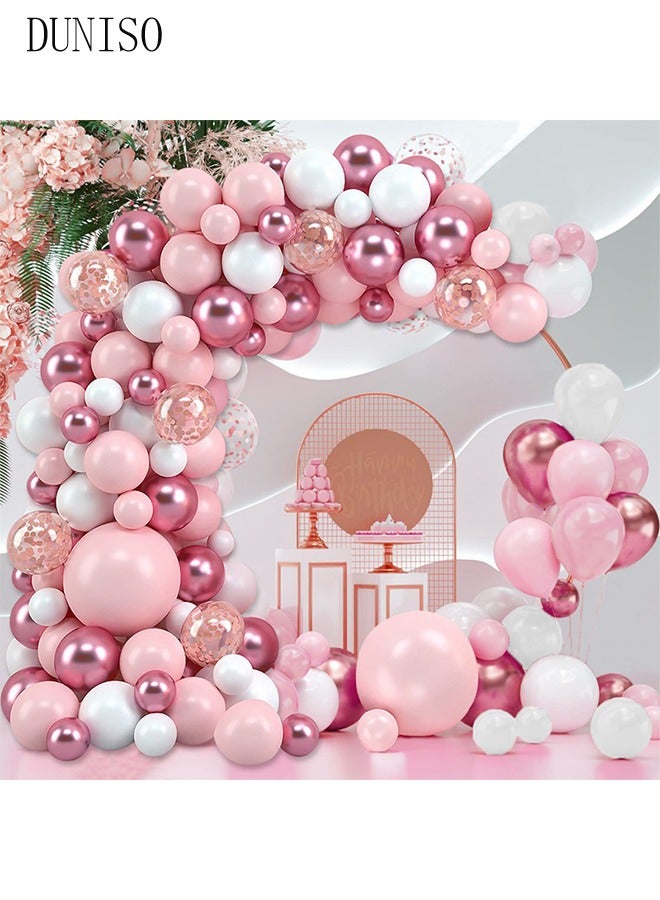 DUNISO مجموعة بالونات جارلاند آرتش 127 قطعة 5/10/12/18 بوصة مجموعة بالونات لاتكس باللون الوردي والأبيض لحفلات استقبال المولود الجديد وحفلات الزفاف وحفلات أعياد الميلاد وحفلات افتتاح المدرسة - Image 4