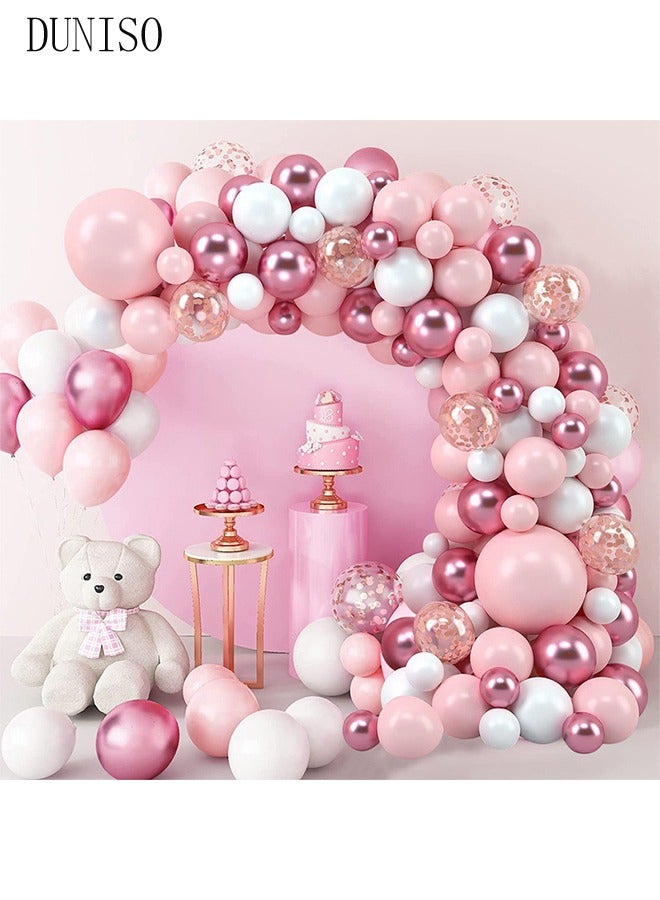 DUNISO مجموعة بالونات جارلاند آرتش 127 قطعة 5/10/12/18 بوصة مجموعة بالونات لاتكس باللون الوردي والأبيض لحفلات استقبال المولود الجديد وحفلات الزفاف وحفلات أعياد الميلاد وحفلات افتتاح المدرسة - Image 5