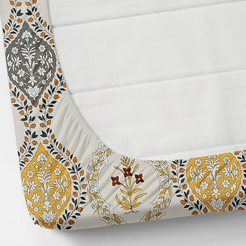 AMEYAA 350 TC Cotton Feel Glace Cotton All Around Elastic Fitted Bedsheets Queen Size | Premium Super Soft Fitted Bedsheet Queen Size for Double Bed | Fits Up to 8 to 10 Inches, 60 x 78, Yellow - Image 3