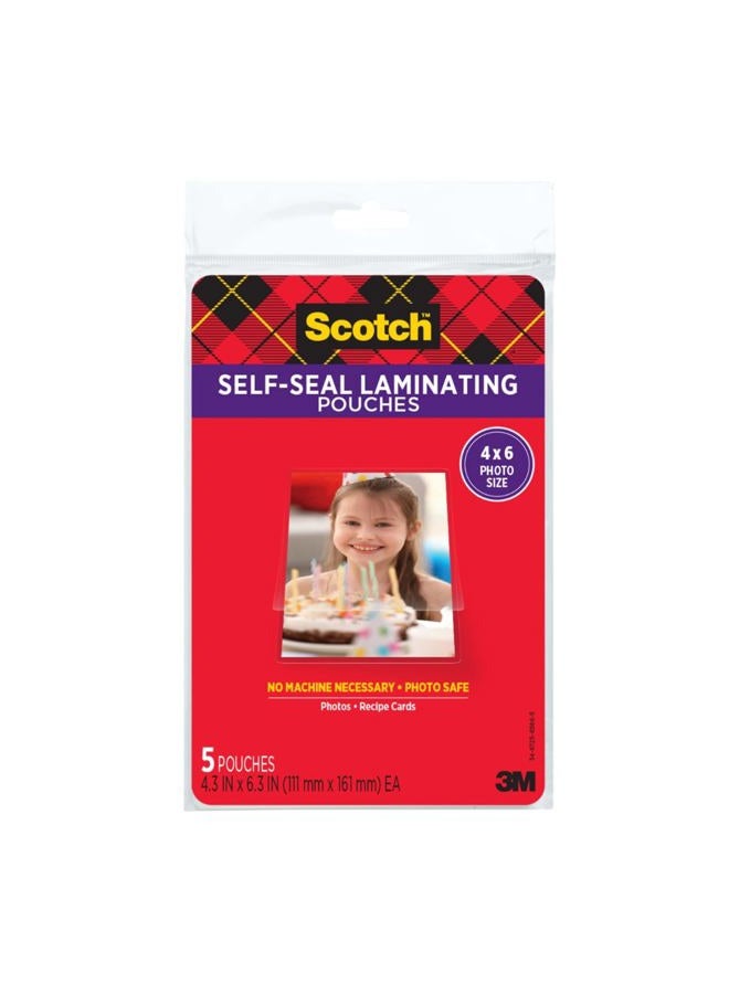 Scotch  Self-Sealing Laminating Pouches, Glossy Finish, 4.3 x 6.3 Inches, 5 Pouches (PL900G) - Image 1
