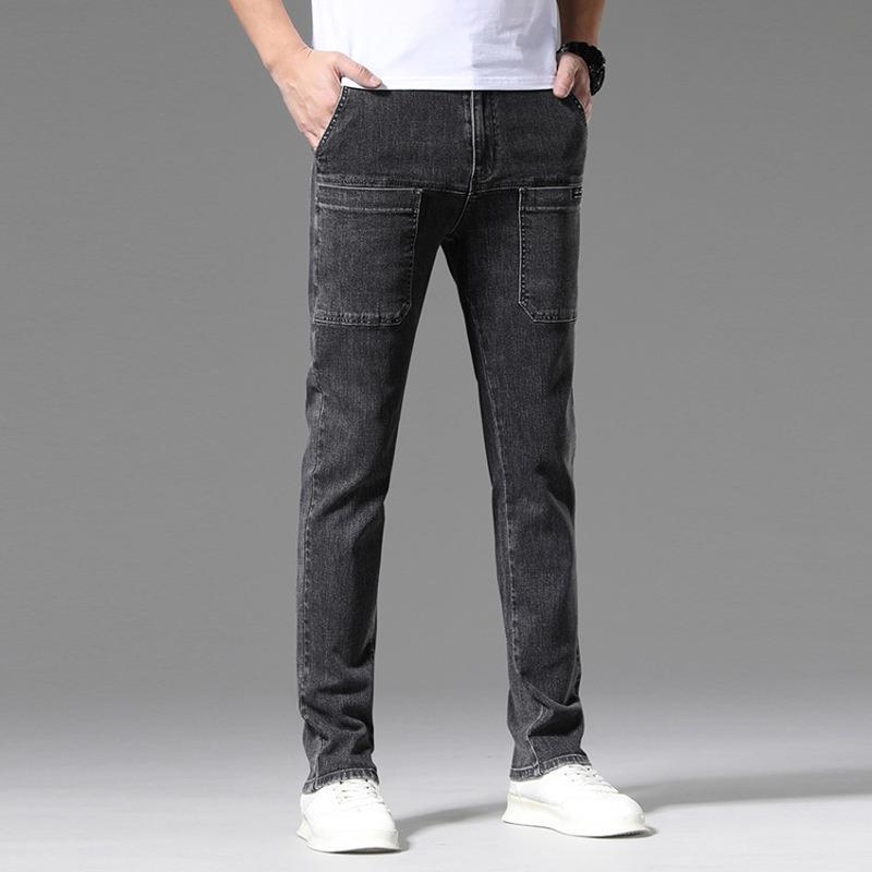 Generic Six-pocket stretch mens jeans autumn new youth popular small straight pants mens multi-bag casual trousers 8207 Black 
