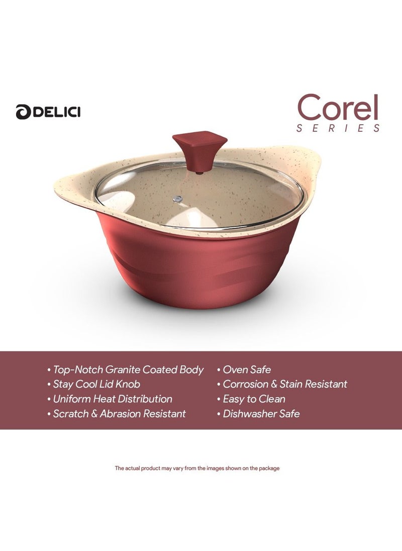 DELICI Granite Coated Die Cast Aluminium Sauce Pan with Lid Maroon/White  - Image 5