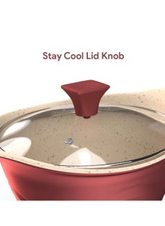 DELICI Granite Coated Die Cast Aluminium Sauce Pan with Lid Maroon/White  - Image 4