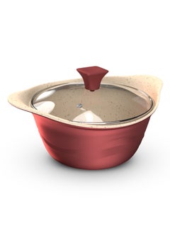 DELICI Granite Coated Die Cast Aluminium Sauce Pan with Lid Maroon/White  - Image 1