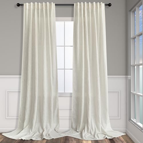 Pitalk Natural Linen Curtains 108 Inches Long for Living Room 2 Panels Set Loop Pocket Back Tab Draperies Neutral Earth Tone Soft Cotton Textured Semi Sheer Linen Curtains for Large Window Vertical 9 FT Tall - Image 1