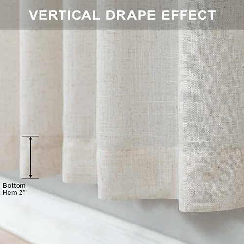 Pitalk Natural Linen Curtains 108 Inches Long for Living Room 2 Panels Set Loop Pocket Back Tab Draperies Neutral Earth Tone Soft Cotton Textured Semi Sheer Linen Curtains for Large Window Vertical 9 FT Tall - Image 5