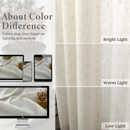 Pitalk Natural Linen Curtains 108 Inches Long for Living Room 2 Panels Set Loop Pocket Back Tab Draperies Neutral Earth Tone Soft Cotton Textured Semi Sheer Linen Curtains for Large Window Vertical 9 FT Tall - Image 3