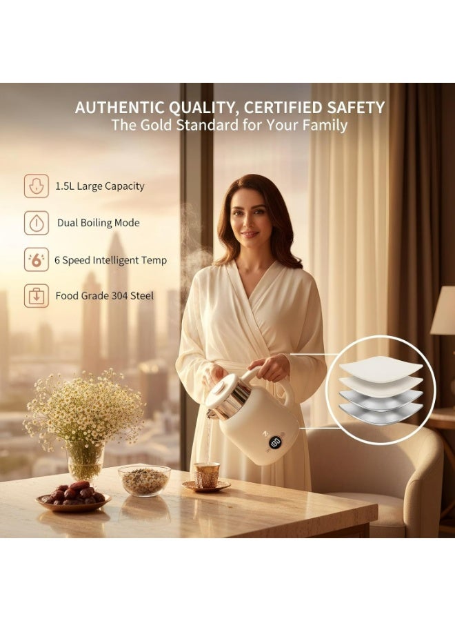 ZOLELE Intelligent Temperature Control Electric Kettle - 1.5L Stainless Steel Water Kettle Boiler Kettle 2200W with Auto Shut-Off, Dual Boiling Modes for Home Office Kitchen - Image 4