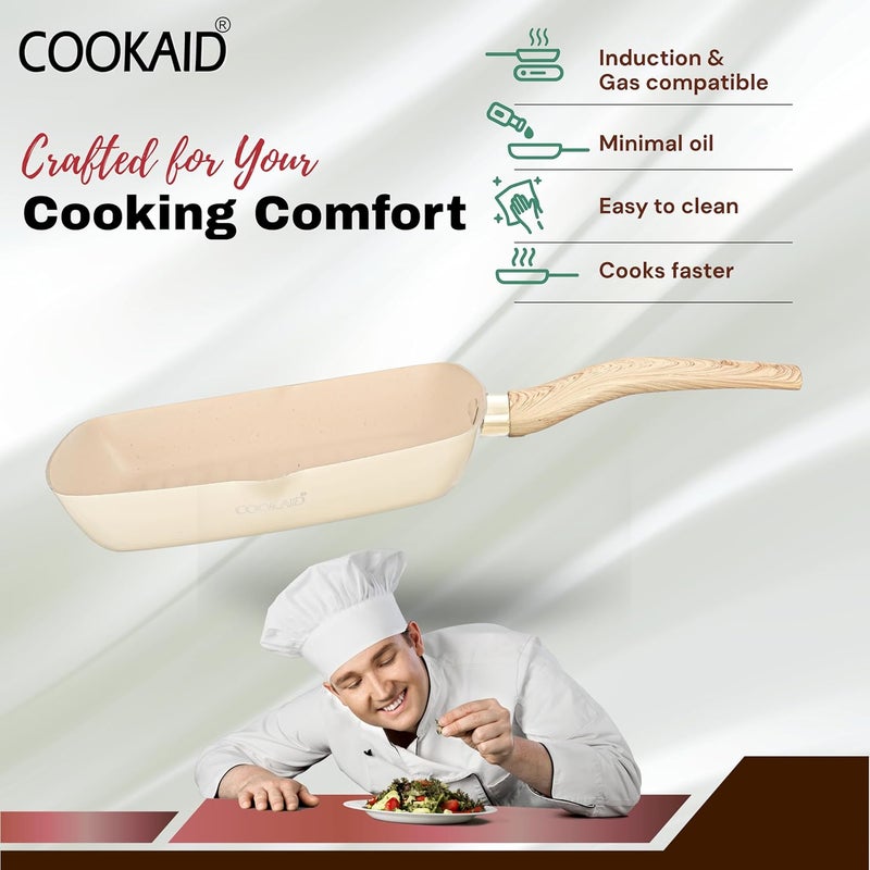 COOKAID Neo Glide Series Non Stick PTFE Grill Pan 24 cm| Aluminium Body| Gas & Induction Compatible| ISI Certified | Cream - Image 4