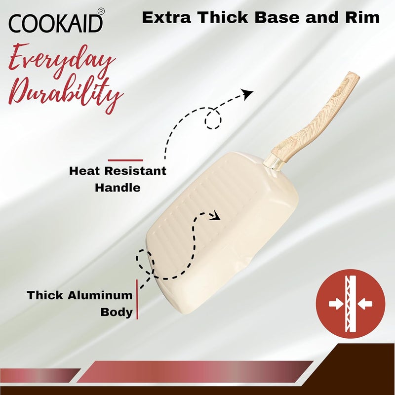 COOKAID Neo Glide Series Non Stick PTFE Grill Pan 24 cm| Aluminium Body| Gas & Induction Compatible| ISI Certified | Cream - Image 3