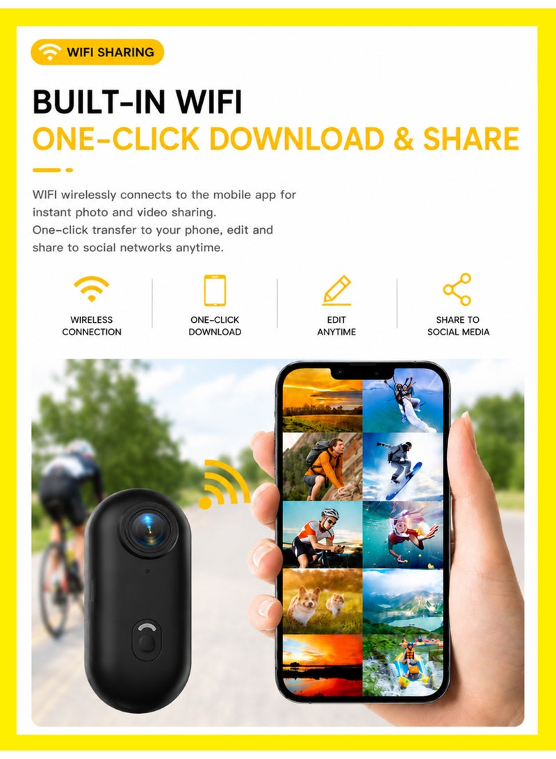 BASEMENT-1 4K Mini Body Camera with Anti-Shake, WiFi and 128GB Card, Thumb-Sized Action Camera with 10 Accessories, 120° Wide Angle, Magnetic Mount and 30m Waterproof Case for Bike, Helmet and POV Recording - Image 5