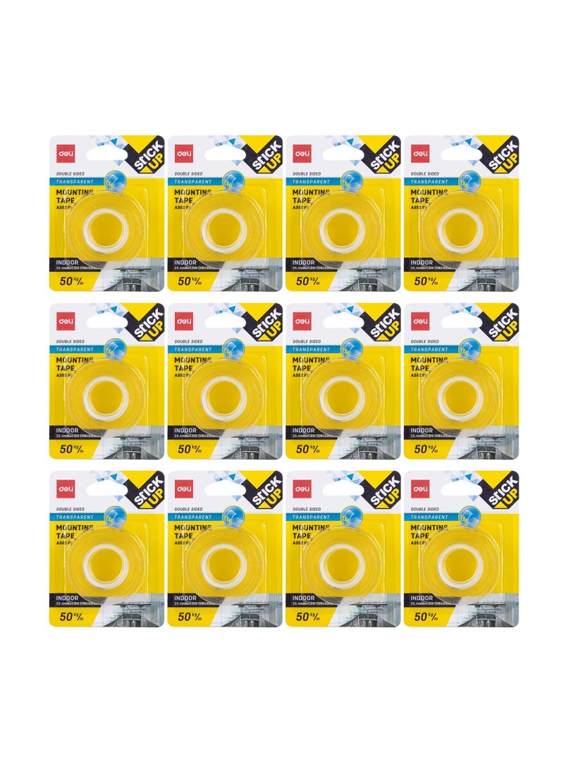 Deli شريط تثبيت شفاف مزدوج الجوانب 12 قطعة عرض 1 بوصة - Image 1