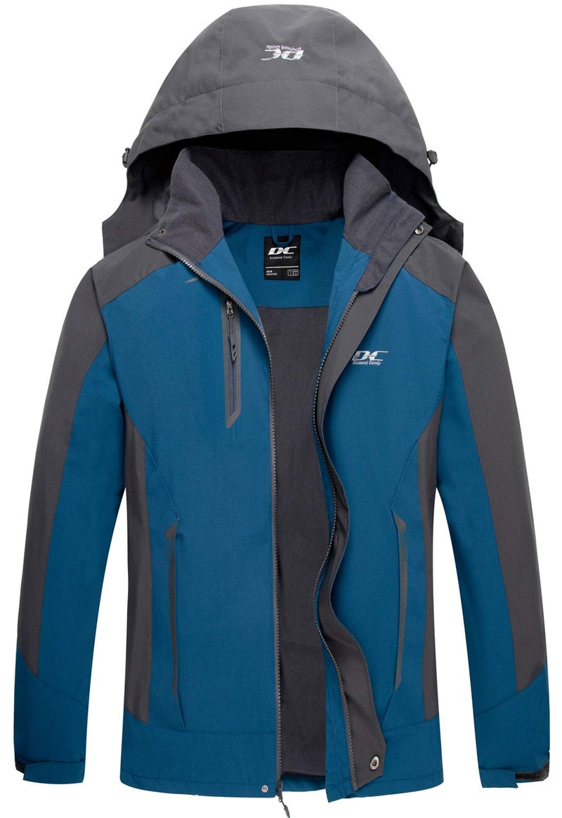 Diamond Candy Men Casual Hooded Rain Jacket-Diamond Candy lightweight Waterproof Softshell Raincoat Outdoor Sportswear, Dark Blue, XL - Image 2