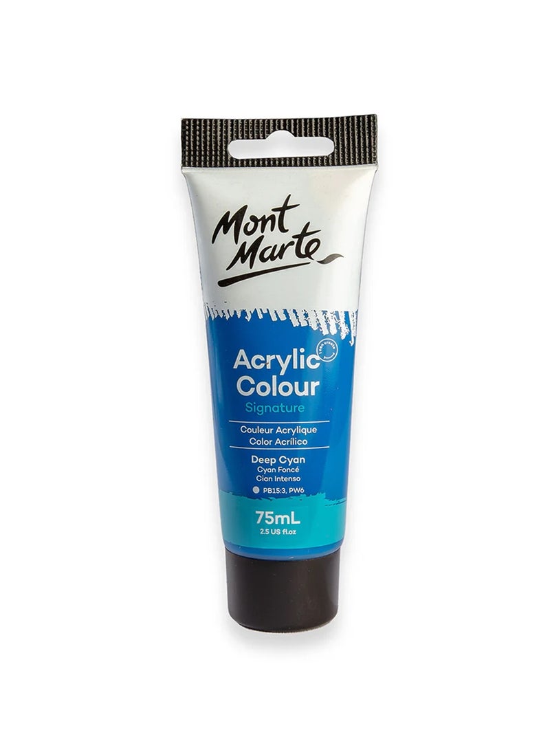 Mont Marte Signature Acrylic Colour Paint Tube 75ml Content Deep Cyan  - Image 1