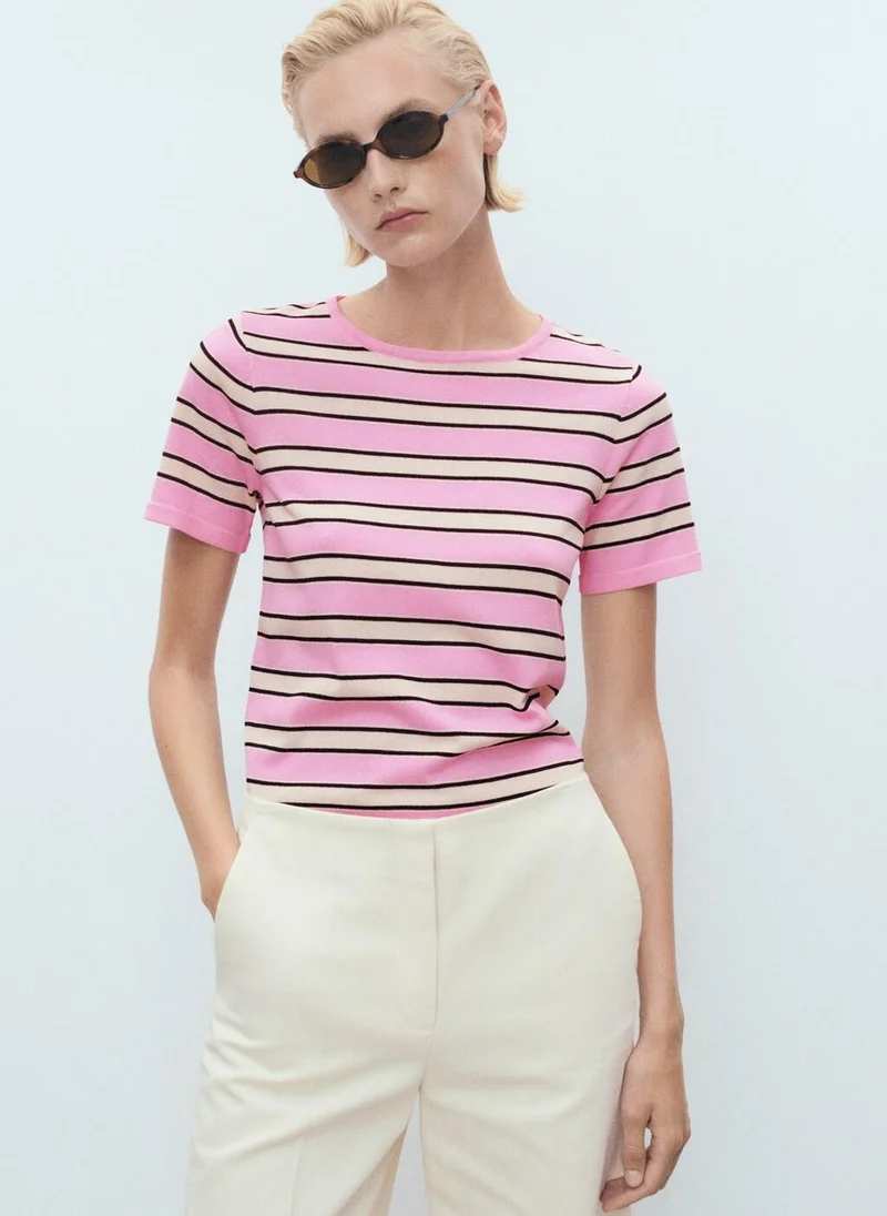مانجو Short-sleeved sweater with combined stripes