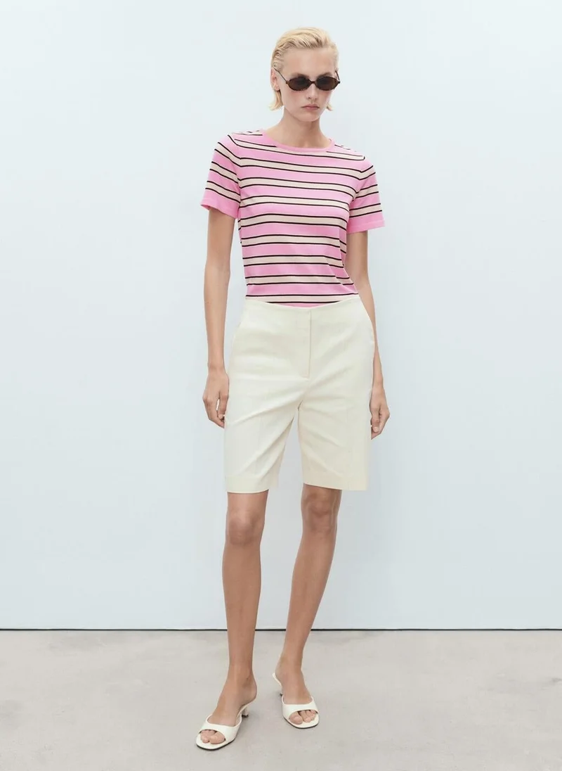 MANGO Short-sleeved sweater with combined stripes