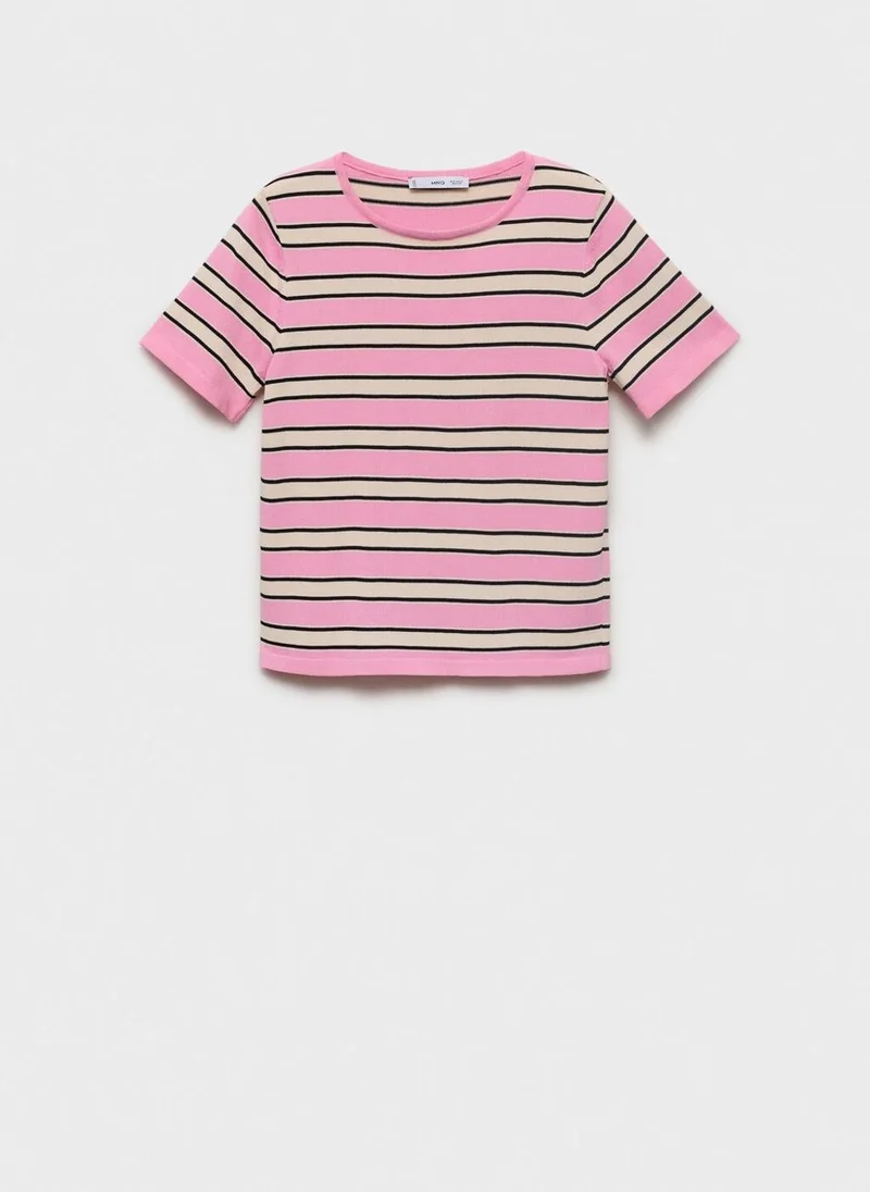 MANGO Short-sleeved sweater with combined stripes