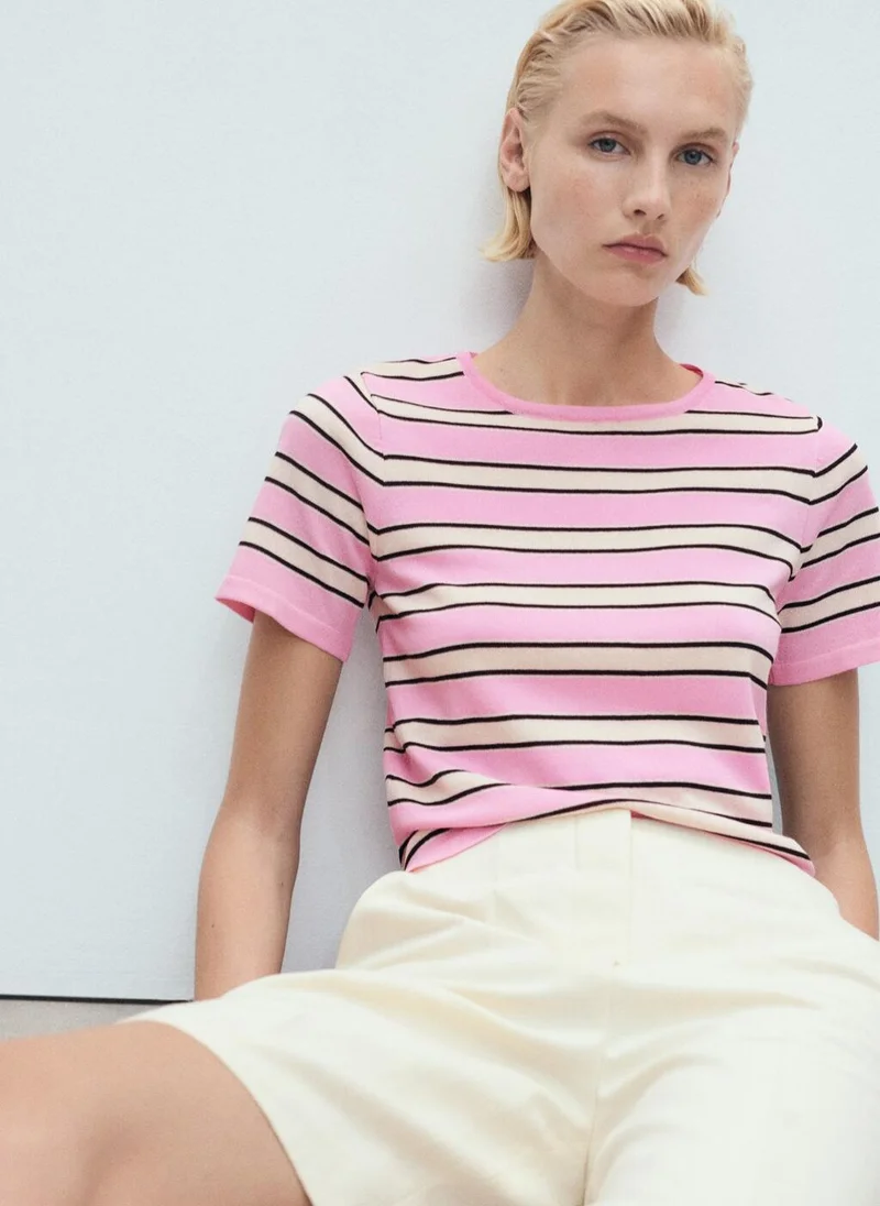 MANGO Short-sleeved sweater with combined stripes