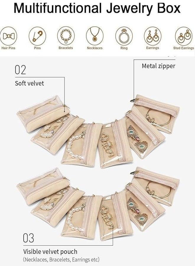 Bitnex منظم مجوهرات السفر من Bitnex، حقيبة مجوهرات مخملية بسحاب، حقيبة مجوهرات شفافة للسفر، منظم تخزين مجوهرات للخواتم والأقراط والقلائد، هدية سفر للنساء والفتيات (6، وردي فاتح) - Image 4