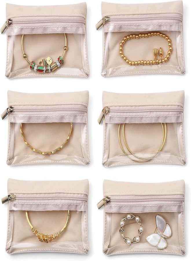 Bitnex منظم مجوهرات السفر من Bitnex، حقيبة مجوهرات مخملية بسحاب، حقيبة مجوهرات شفافة للسفر، منظم تخزين مجوهرات للخواتم والأقراط والقلائد، هدية سفر للنساء والفتيات (6، وردي فاتح) - Image 5
