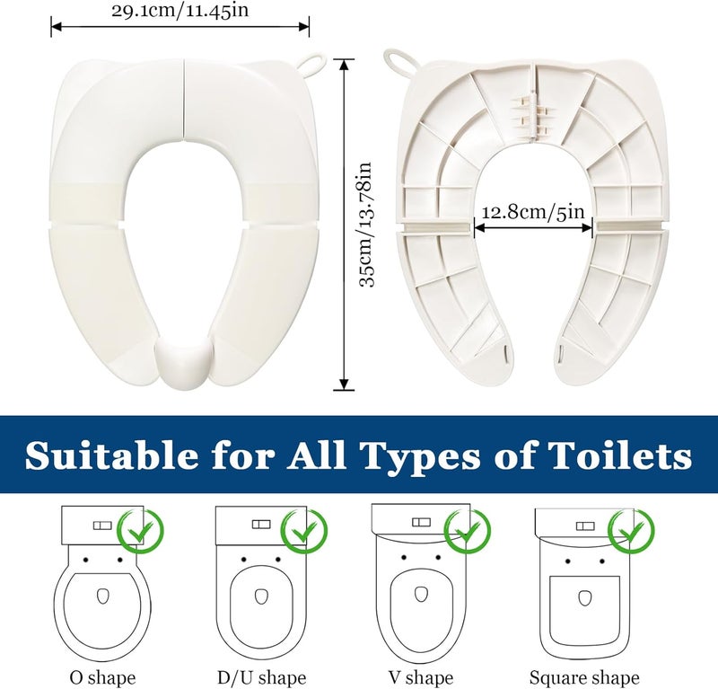 CUXFLS Portable Childrens Foldable Toilet Seat with Storage Bag Training Urine Anti Slip Toilet Seat Cover with Splash Guard for Toddlers and ChildrenWhite - Image 3