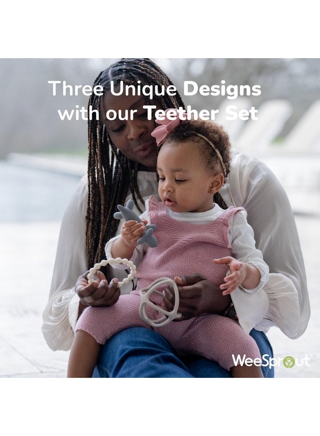 وي سبراوت ألعاب عضاضة للأطفال من السيليكون من WeeSprout للأطفال الرضع والأطفال الصغار، حلقة لطيفة، جرو كلب، وكرة، ناعمة ومرنة، خالية من مادة BPA، للأولاد والبنات (رمادي داكن غير لامع، بني فاتح وأبيض فاتح) - Image 2