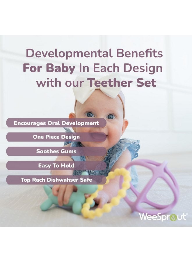 وي سبراوت ألعاب عضاضة للأطفال من السيليكون من WeeSprout للأطفال الرضع والأطفال الصغار، حلقة لطيفة، جرو كلب، وكرة، ناعمة ومرنة، خالية من مادة BPA، للأولاد والبنات (رمادي داكن غير لامع، بني فاتح وأبيض فاتح) - Image 3