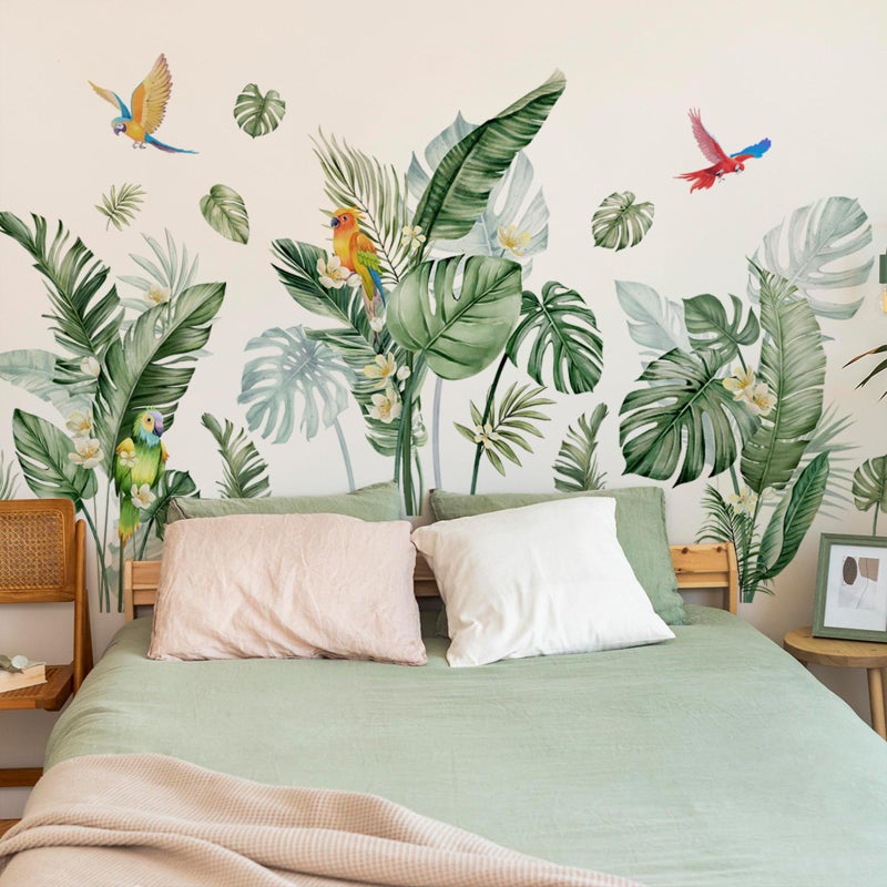 TUOKING Green Plants Wall Stickers Removable Bird Wall Murals Peel and Stick Wall Art Decal Home Decor for Kitchen Bedroom Living Room(MS7596) - Image 1