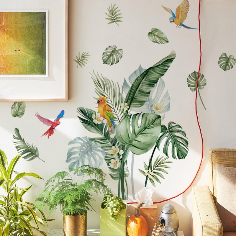 TUOKING Green Plants Wall Stickers Removable Bird Wall Murals Peel and Stick Wall Art Decal Home Decor for Kitchen Bedroom Living Room(MS7596) - Image 2