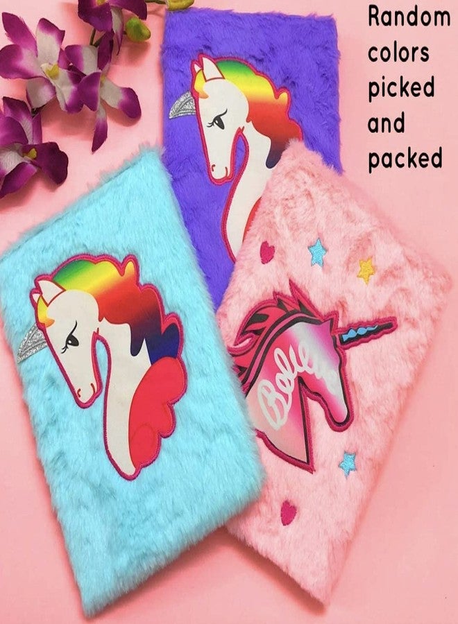 Le Delite Unicorn Fur Diary, Soft Furry Notebook Girls, Diary Kids, Notebook Stylish Diary Pen, Feather Diary Girls Kids, Pencil Box Pouch Eraser Pencil School case Stationery (Diary Combo 3) - Image 5
