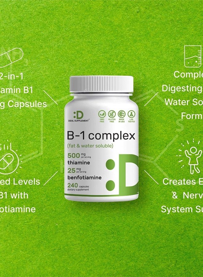 Eagleshine Vitamins فيتامين ب1 500 ملغ مع بنفوتيامين، 240 كبسولة – صيغة محسّنة 2 في 1 – مكمل ثيامين ب1 قابل للذوبان في الدهون والماء – مختبر من طرف ثالث، غير معدّل وراثيًا، خالي من الغلوتين - Image 4