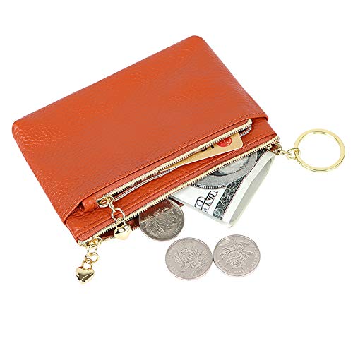 Cynure Women's Genuine Leather Coin Purse Zipper Pocket Size Pouch Change Wallet, Brown - Image 3