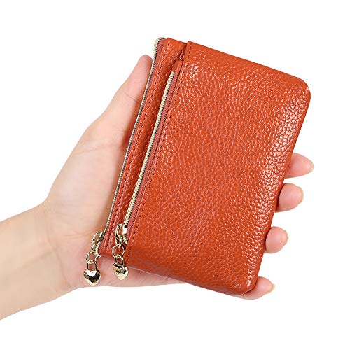 Cynure Women's Genuine Leather Coin Purse Zipper Pocket Size Pouch Change Wallet, Brown - Image 5