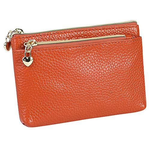 Cynure Women's Genuine Leather Coin Purse Zipper Pocket Size Pouch Change Wallet, Brown - Image 1