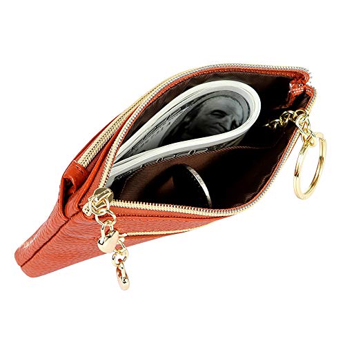 Cynure Women's Genuine Leather Coin Purse Zipper Pocket Size Pouch Change Wallet, Brown - Image 4