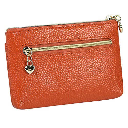 Cynure Women's Genuine Leather Coin Purse Zipper Pocket Size Pouch Change Wallet, Brown - Image 2