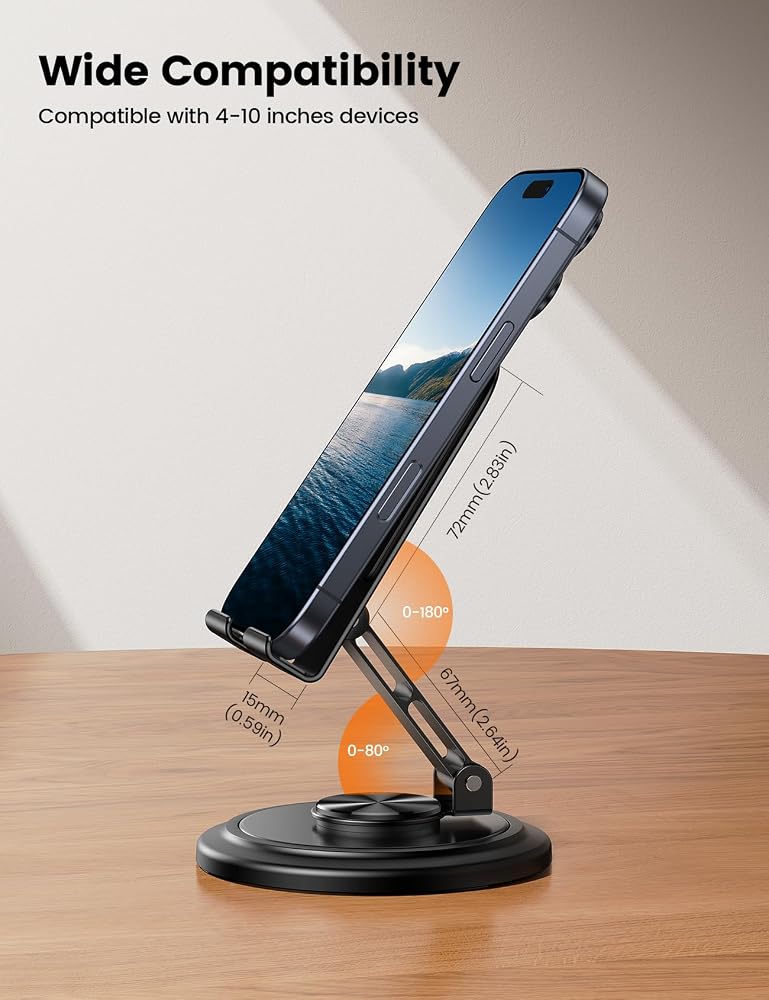 Lamicall Adjustable Phone Stand for Desk - 360 Rotating Foldable Cell Phone Holder Desktop Portable Cellphone Stand, Office Desk Accessories - Image 5