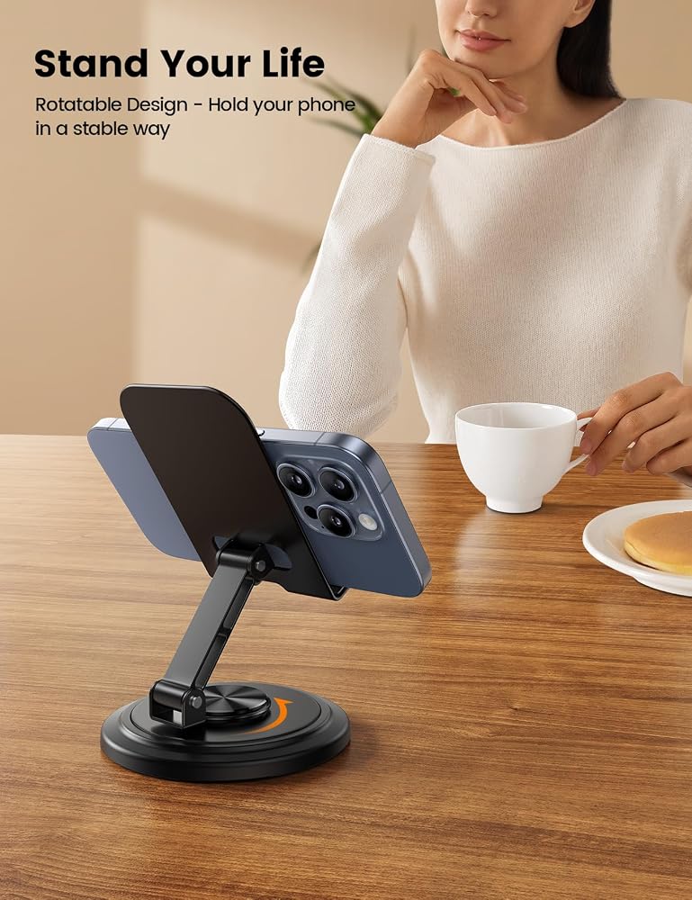 Lamicall Adjustable Phone Stand for Desk - 360 Rotating Foldable Cell Phone Holder Desktop Portable Cellphone Stand, Office Desk Accessories - Image 1