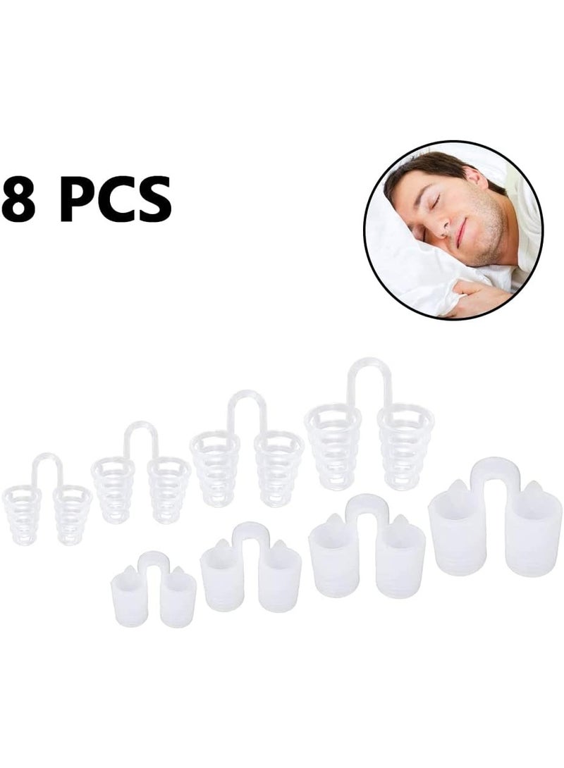 مشابك مضادة للشخير – موسعات أنف سيليكون لوقف الشخير وتحسين التنفس أثناء النوم – طقم 8 قطع بمقاسات مختلفة للرجال والنساء - Image 1
