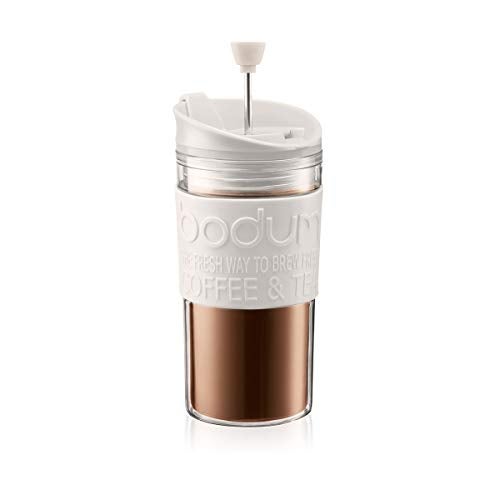 Bodum Travel Press Coffee Maker, Flip Top Lid, Double Wall, Plastic, 0.35 l, 12 oz, Off White - Image 1