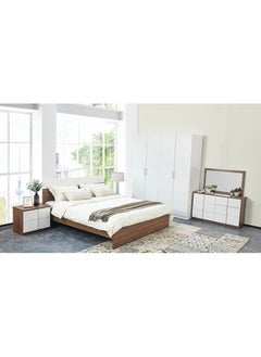 DANUBE HOME سرير كينج جديد من Allano مقاس 180 × 200 مع إطار خشبي قوي بتصميم عصري وأثاث هادئ ومريح، الطول 205 × العرض 185 × الارتفاع 90 سم، لون الجوز الداكن والأبيض  - Image 5