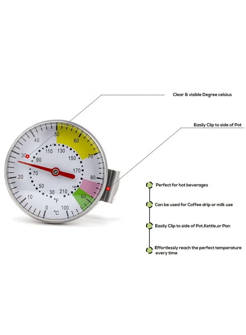 ELFSA Kitchen Analog Thermometer Silver 13.5cm for Milk Coffee Water Temperature Measurement Home Cooking Use - Image 3