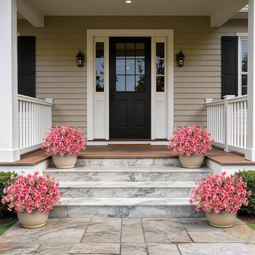 GLIDLION Artificial Morning Glory & Eucalyptus Topiary Trees - Set of 2 Faux Silk Flower Potted Plants, UV-Resistant Fake Outdoor Morning Glory Bushes for Front Door, Yard, Farmhouse, Garden Decor (Rose Red) - Image 4