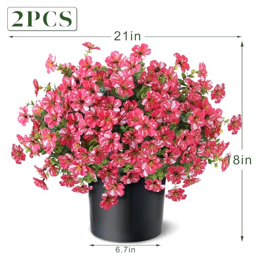 GLIDLION Artificial Morning Glory & Eucalyptus Topiary Trees - Set of 2 Faux Silk Flower Potted Plants, UV-Resistant Fake Outdoor Morning Glory Bushes for Front Door, Yard, Farmhouse, Garden Decor (Rose Red) - Image 5