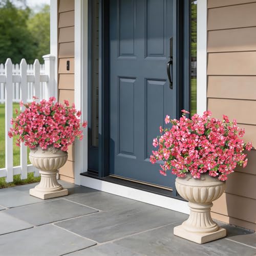 GLIDLION Artificial Morning Glory & Eucalyptus Topiary Trees - Set of 2 Faux Silk Flower Potted Plants, UV-Resistant Fake Outdoor Morning Glory Bushes for Front Door, Yard, Farmhouse, Garden Decor (Rose Red) - Image 2