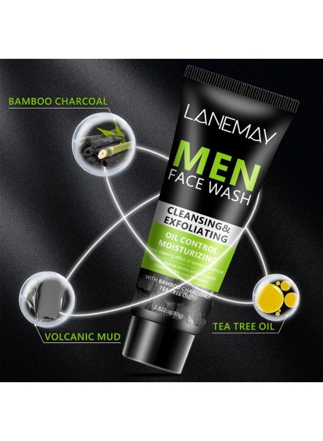 LANEMAY Men Face Wash with Volcanic Mud - Deeply Cleanse Oil from Pores, Control Oil and Exfoliate, Refreshing Face, Moisturize the Face - Image 3