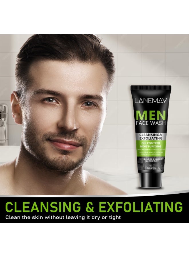 LANEMAY Men Face Wash with Volcanic Mud - Deeply Cleanse Oil from Pores, Control Oil and Exfoliate, Refreshing Face, Moisturize the Face - Image 1